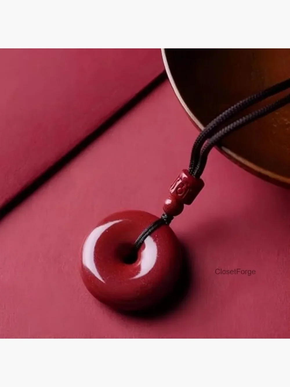 Cinnabar Feng Shui Pendant Necklace - Ping Buckle Wealth Amulet
